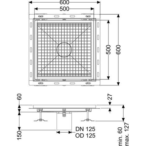 - Bac de sol Ferrofix avec équerre de raccordement pour carrelage, 500 x 500 mm