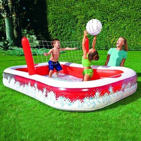 Trade Shop - Piscina Gonfiabile Con Rete Gioco Pallavolo E Pallone 254 X 168 X 97 Cm - (1/3)