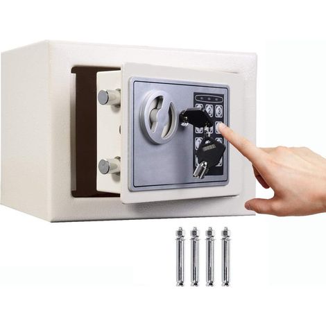 4.6L Digital Steel Safety Box Safe Electronic Security Coffer Safety Deposit Box Waterproof Fire Resistant 2 Manual Override Keys-Protect Money with Keypad Home Office Cash Money Passports White (1/5)