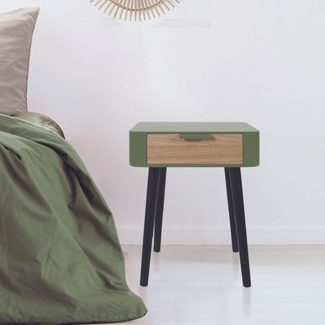 Table de chevet - HOME DECO FACTORY - 1 Tiroir - Bicolore - Vert et Noir (1/5)