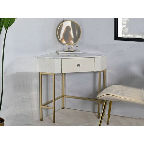 Dmora - Konsolentisch Viscardo, Tisch, Eingangskonsole, Regal, 85x60 h77 cm, Weiß und Gold (1/5)
