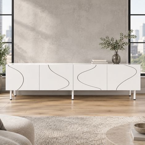 Mobile TV 170 x 35 x 50 cm bianco con 4 ante push-to-open HAVRYA (1/5)