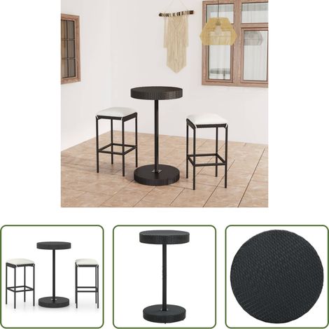 vidaXL Tabouret de bar -  Ensemble de bar de jardin 3 pcs et coussins Résine tressée Noir (1/5)