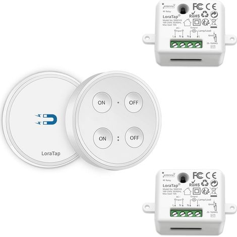 Kit Interrupteur Sans Fil, 1 Télécommande + 2 Récepteurs, Portée 200M, Récepteur 2500W, Emetteur Radio 868Mhz, 10 ans Autonomie, Va et Vient, Commande à Distance Mural ON/OFF Pour Eclairage (1/5)