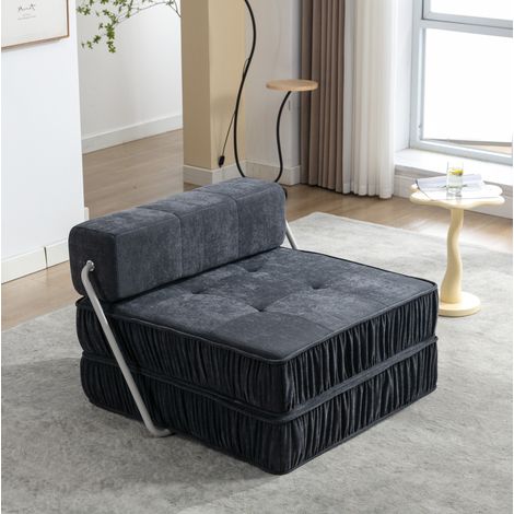 Divano letto pieghevole grigio in ciniglia con schiuma e molle, modulare senza braccioli, OKWISH (1/5)