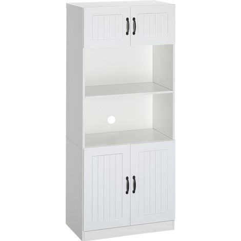 Armario alto de cocina blanco de MDF 70 x 40 x 170 cm con 4 puertas y 2 estantes abiertos (1/5)