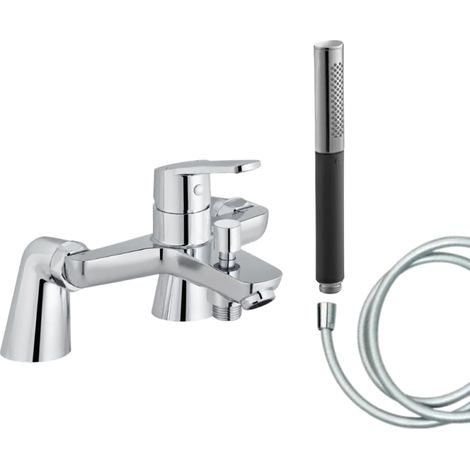 Mitigeur baignoire JACOB DELAFON Aimé + pommeau de douche Shift Ellipse + flexible de douche lisse + colonnettes (1/5)