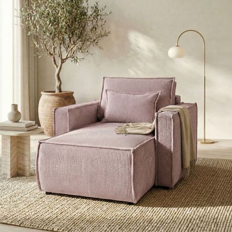Fauteuil 104x140x88 cm en velours côtelé vieux rose (1/5)