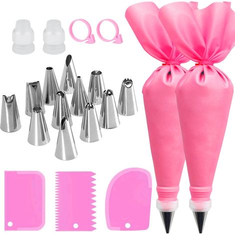 21-teiliges Set (rosa), inklusive Spritzbeutel und Tüllen, zum Dekorieren von Kuchen. (1/5)