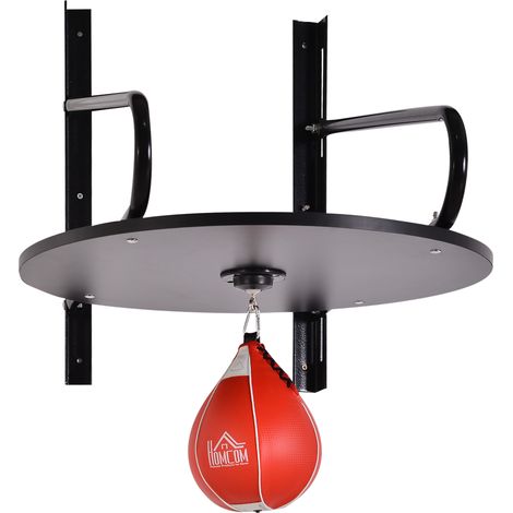 Punching Ball Poire de Vitesse Boxe avec Support Plateau tournant + Pompe en bois Hauteur Réglable Acier revêtement synthétique Rouge Noir