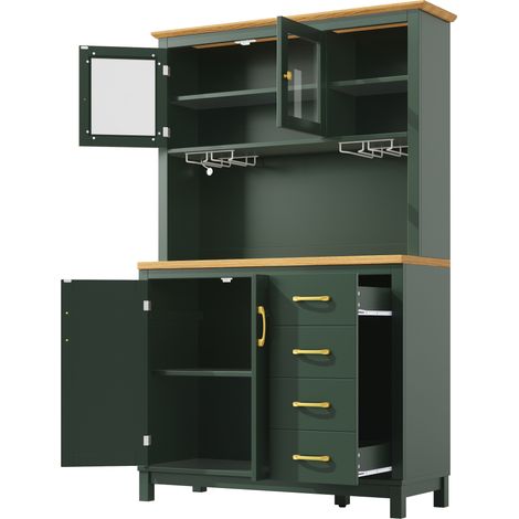 Credenza buffet verde 105,5 x 40 x 180 cm in MDF e metallo con 4 ante, luce LED e portabicchieri (1/5)