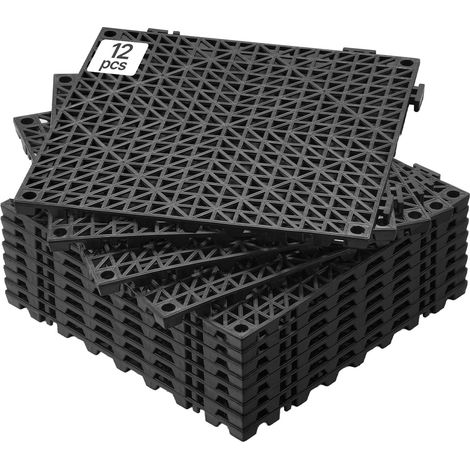 Lot de 12 Dalles de Jardin Piscine 30x30x1,5 cm Noir Dalle Clipsable Ajourée Antidérapante en PVC Drainage Rapide Revêtements de Sol Extérieur Intérieur pour Terrasse Cuisine Spa Salle de Bain (1/5)