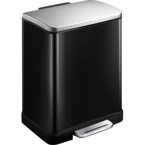 EKO - Poubelle à pédale E-Cube 20 litres - Stainless steel Plastic  - noir brillant, inox mat