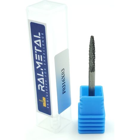 Fresa rotativa VHM de cono redondeado D3 x 16 x 38 mm - 60 HRC (1/4)