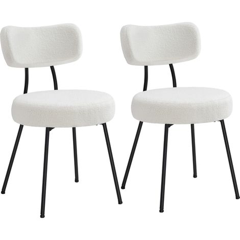 Vasagle – Chaises salle à manger – Lot de 2 – Tissu peluche – Dossier courbé – Rembourrées – Structure en acier – Capacité 120 kg – Blanc crème (1/5)