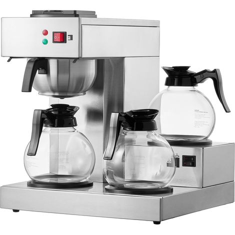 Mophorn Cafetière à filtre commerciale 12 tasses, cafetière en acier inoxydable avec 3 carafes et 3 plaques chauffantes, prise d'eau automatique pour restaurant, bureau, café (1/5)