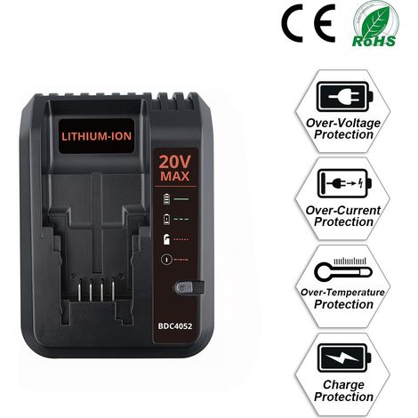 20V Max Ladegerät, kompatibel mit Black & Decker 20V Akkus und Porter-Cable 20V Akkus LBXR20 LBXR2020 PCC681L PCC685L PCC692L BDCAC202B 20-Volt-Akkuladegerät für Elektrowerkzeuge (1/5)