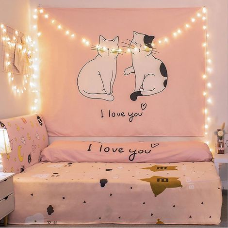(130 X 150 Cm) Tapisserie Murale Chat Rose Anime Japonais, Tenture Murale Pour Dcoration De Chambre D'adolescente Filles Dcor Anime, Dcor Kawaii R (1/5)