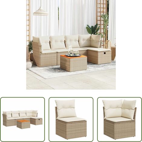 vidaXL Rattanmöbel - 6-tlg. Garten-Sofagarnitur mit Kissen Beige Poly Rattan (1/5)
