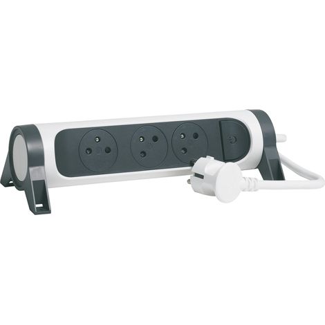 Multiprise Rotative Avec Interrupteur à Voyant LED - 3 Prises Surface avec Terre - Cordon 1,5m - Blanc et Gris Foncé (1/5)