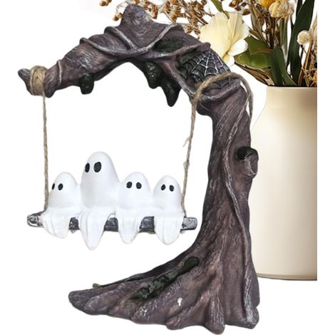 Figurine fantôme Sculpture fantôme sur balançoire d'arbre  Décoration Halloween Pour les fêtes, cuisine, la cheminée, la fête, le bureau, le dessus de table, une armoire, salon (1/5)