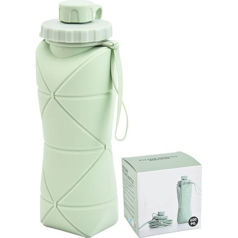 Bouteille d'eau pliable 600ml en silicone de qualité alimentaire, à large ouverture, sûre pour enfants, idéale pour camping, voyage et sport - Vert (1/5)