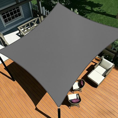Voile d'Ombrage 2x2m Rectangulaire Imperméable, Voile Ombrage avec 95% Protection UV pour Terrasse, Jardin et Piscine Extérieure,Gris foncé (1/5)