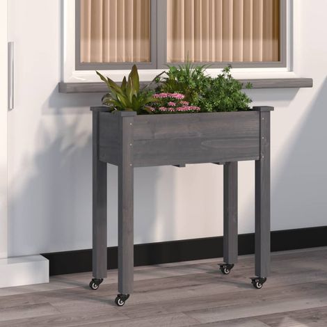 Jardinière sur roues avec doublure-Pot de fleur gris 71x37x80 cm bois sapin (1/5)
