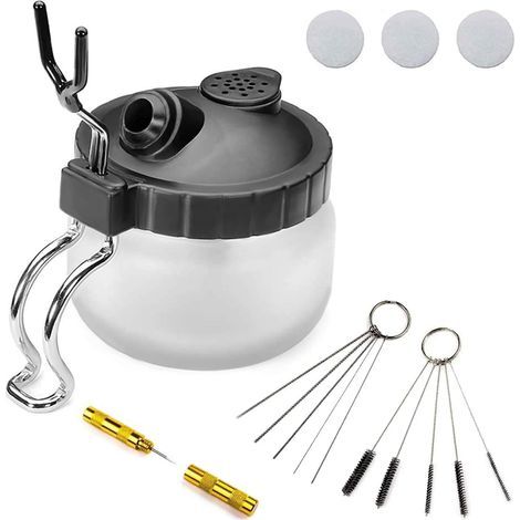 Kit de nettoyage de pistolet pulvérisateur 4 pièces, bombe de nettoyage de pistolet pulvérisateur avec tampon de filtre à air et support, aiguille de nettoyage de buse, 5 brosses, 5 aiguilles de débou (1/4)