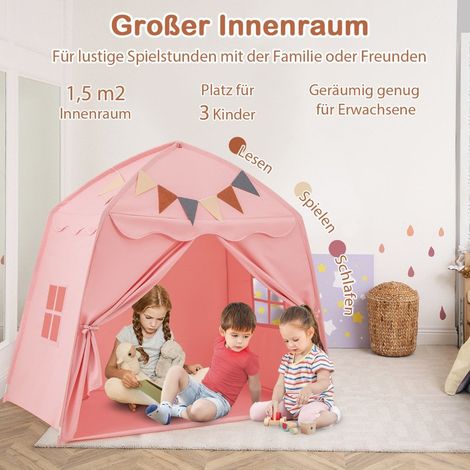 Playhouse tienda de campana para ninos de interior con banderas y luces de colores tienda de campana para princesas rosa (1/5)