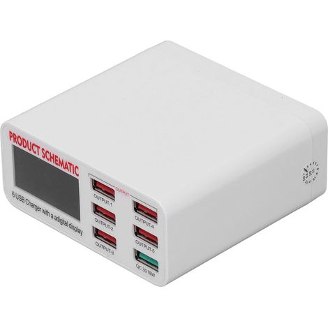 Bloc de chargeur USB 6 ports intelligent avec écran LED - Adaptateur secteur universel 110V‑240V (1/5)