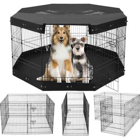 VEVOR Recinto per Cani, Confezione 8 Pannelli 760 mm x 610 mm Box per Cani Pieghevole in Metallo, Recinto per Cani per Interni Esterni con Porta, Imbottitura Fondo, Copertura Superiore, per Cani Gatti