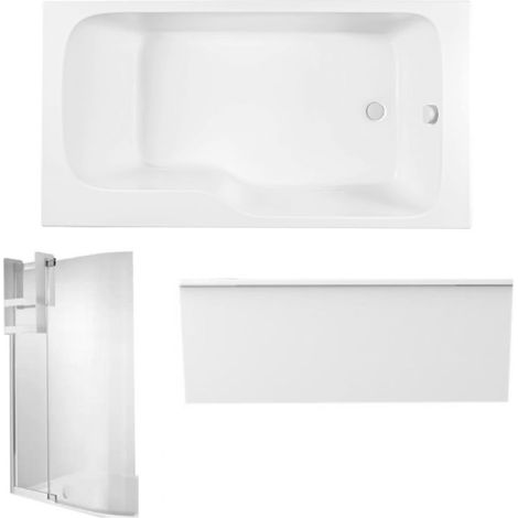 Pack baignoire bain douche 170 x 90 JACOB DELAFON Malice gauche blanc mat + tablier en niche + pare bain + étagère (1/5)