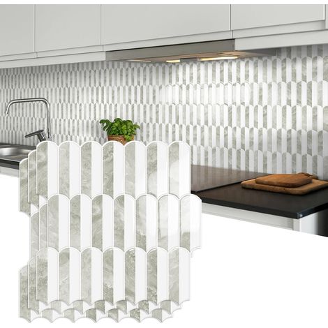Adhesive pour Cuisine Stickers Carrelage(10-Pièces,30,5 x 30,5cm) 3D Beige autocollants Adhesive pour salle de bain, Adhesif Mural en vinyle Autocollant (1/5)