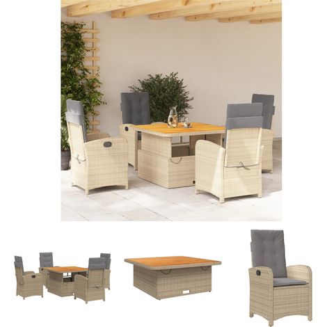 The Living Store 5-tlg. Garten-Essgruppe mit Kissen Beige Poly Rattan - Gartenmöbel-Sets (1/5)