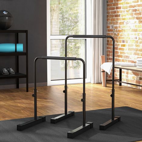 Verstellbare Parallel-Dip-Bar-Station aus Stahl, 4 höhenverstellbare Stufen für Dips, Liegestütze, Parallettes und Fitnessübungen, Schwarz
