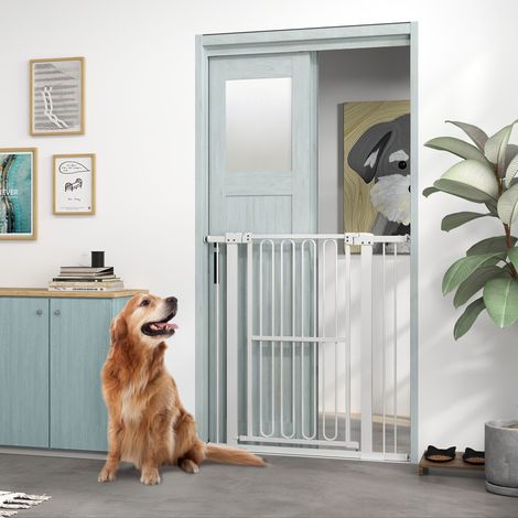 Puerta de seguridad para perros, 76-104 cm, barrera sin taladrar, puerta para escaleras (1/5)