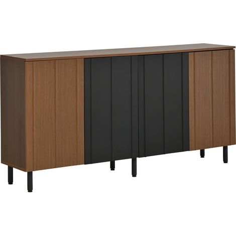 Credenza cucina 160x35x80 cm in truciolato effetto noce e nero, 4 ante (1/5)