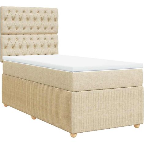 Lit simple  Lit adulte  Sommier à lattes de lit avec matelas Crème 100x200 cm Tissu