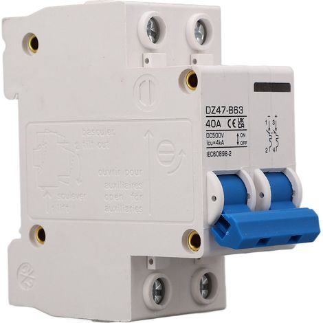 Disjoncteur miniature CC, montage sur rail DIN, type B, 2P, 40 A, 500 V, pour système photovoltaïque solaire DZ47 B63 (1/5)