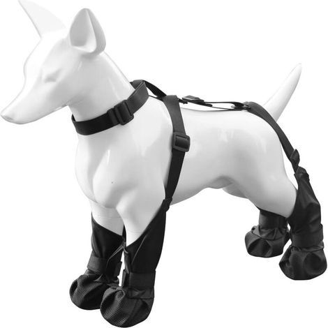 Hundeschuhe mit Hosenträgern, hochgeschnitten, rutschfest, sturzsicher, verstellbar, Pfotenschutz (Größe L, schwarz) (1/3)