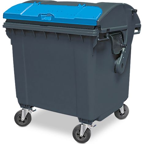 BRB 1100 Liter Großmüllbehälter/Müllcontainer nach EN 840, MGB, grau mit farbigem Deckel, Flachdeckel oder Runddeckel (grau/blau Runddeckel)