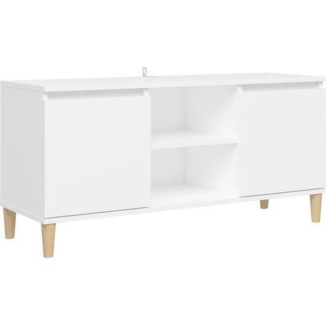 Meuble TV avec pieds en bois massif Blanc 103,5x35x50 (1/5)