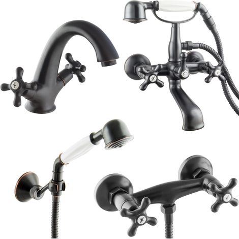 PaulGurkes Retro Armaturen Set Schwarz Nostalgie Zweigriffmischer (1/5)