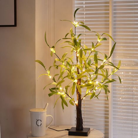 Olivier artificiel lumineux avec LED, idéal pour la décoration intérieure. Fonctionne sur USB ou piles et dispose d'une minuterie. (1/5)