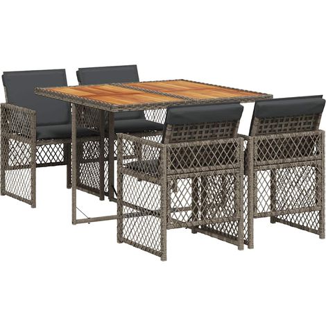 5 Piece Garden Dining Set with Cushions Grey Poly Rattan vidaXL (1/5)