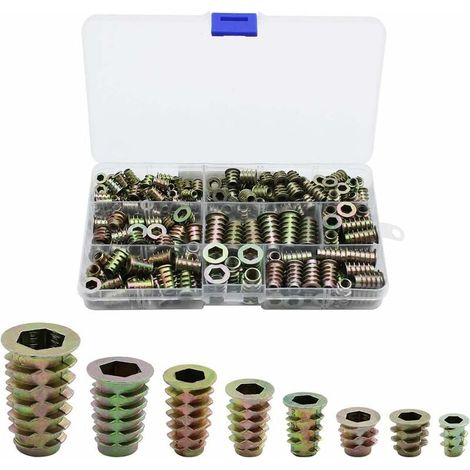 230 Pièces Alliage de Zinc Insert Fileté Hexagonale ,Écrous Inserts Fileté Insert ,Écrous Filetage Extérieur M4 M5 M6 M8 pour Kit d'outils d'écrou-LIAIKI (1/5)