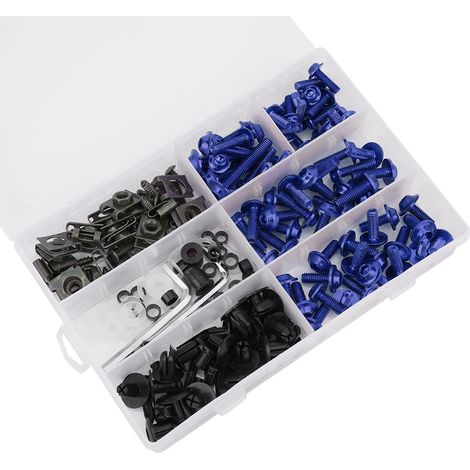 Kit 198 pièces vis carénage pare-brise M5 M6 boulons ensemble accessoire moto bleu (1/5)