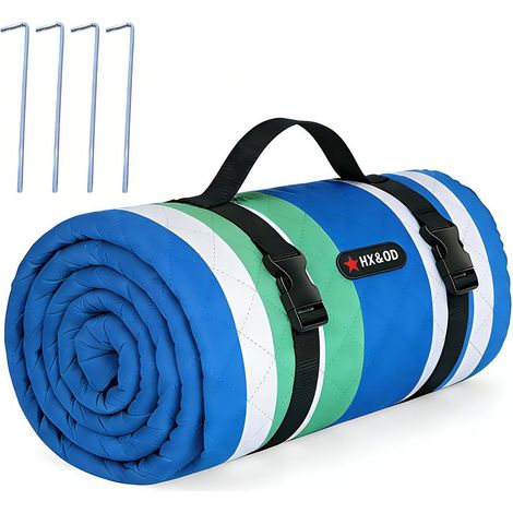 Couverture de pique-nique XL imperméable 203x152cm bleue, pliable et portable (1/5)