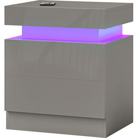 Table de chevet LED avec 2 tiroirs, commande par app, grise 45x35x52 cm - Idéale chambre salon (1/5)